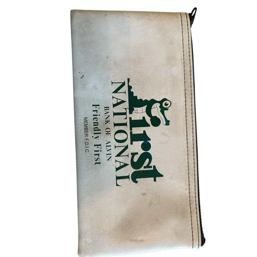 Vintage First National Bank Money Deposit Bag Holder Carry Transporter